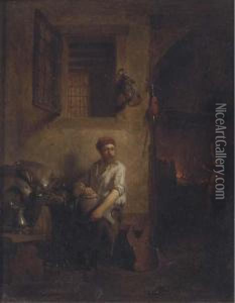 Polishing Armour At The Blacksmith's Forge Oil Painting - Hendricus Johannes Scheeres