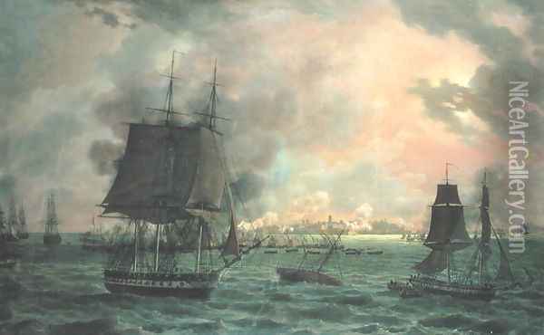 The Bombing of Cadiz by the French on 23rd September 1823, 1824 Oil Painting - Louis Philippe Crepin