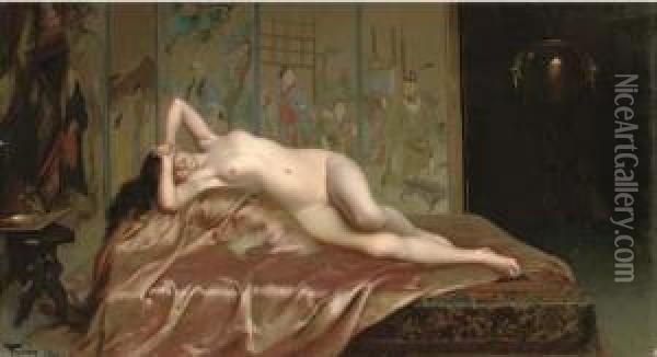 A Reclining Nude Oil Painting - Luis Ricardo Falero