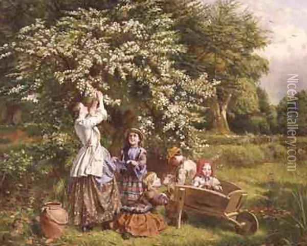 Collecting May Blossom Oil Painting - Thomas P. Hall