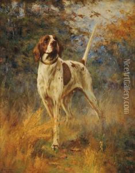 Portrait Of A Pointer In A Landscape Oil Painting - Percival Leonard Rosseau