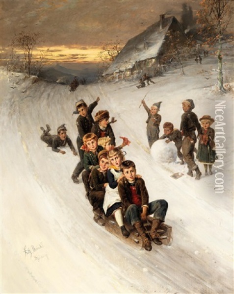 Die Winterfreunden Oil Painting - Fritz Beinke