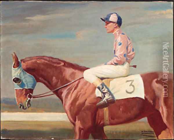 A Racehorse with Jockey Up Oil Painting - W. Smithson Broadhead