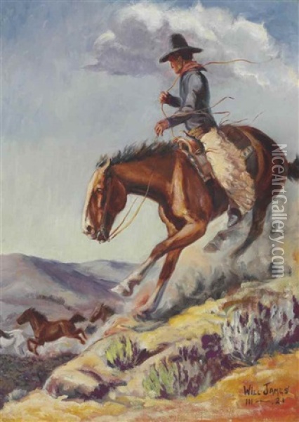 Wild Horses Oil Painting - William R. (Will) James
