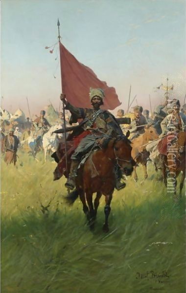 Song Of The Cossack Victors Oil Painting - Josef von Brandt