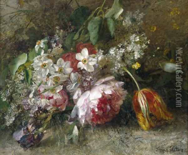 Blumenstilleben Mit Pfingstrosen Und Weisem Fli Oil Painting - Anna Peters