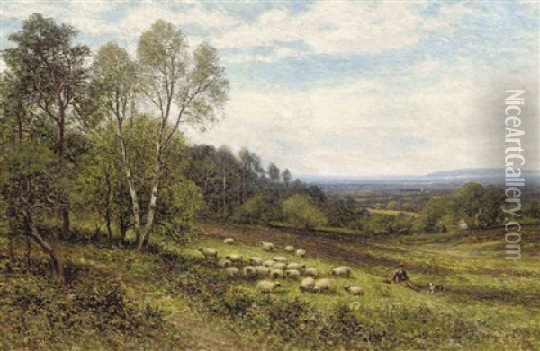 A Shepherd With His Flock Oil Painting - Alfred Glendening Jr.