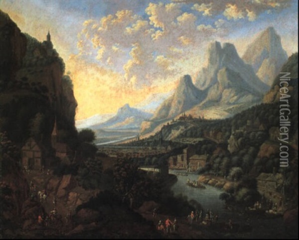 Flu Landschaft Mit Figurenstaffage Oil Painting - Jan Griffier the Elder