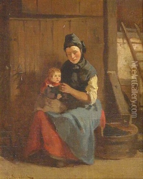 Junge Mutter Mit Ihrem Kleinkind Oil Painting - Karl Breitbach
