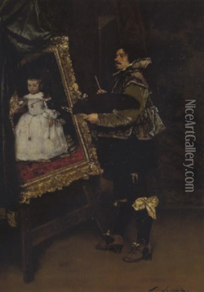 Velasquez Peignant L'infante, Marguerite D'espagne Oil Painting - Ferdinand Victor Leon Roybet