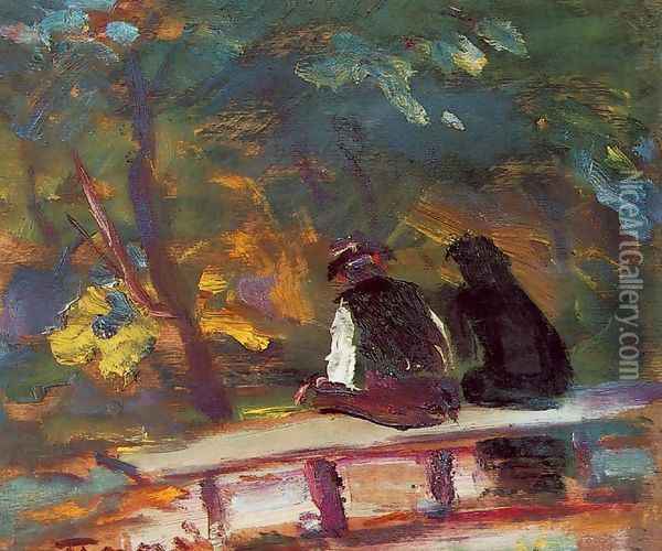 On the Bench 1933-34 Oil Painting - Janos Tornyai