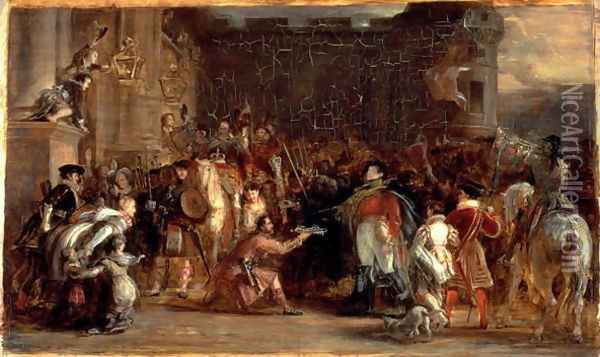 The Entrance of George IV (1762-1830) at Holyroodhouse, 1828 Oil Painting - Sir David Wilkie
