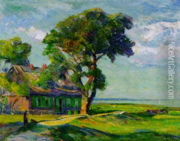 Landschaft Mit Alter Bauernkate Am Bodden Oil Painting - Richard Hermann Eschke