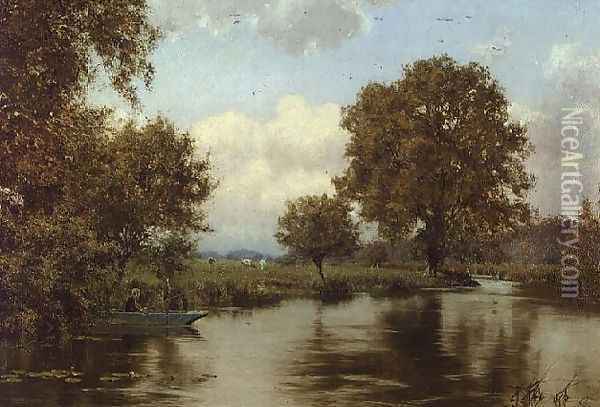 A Summer's Day on a Berkshire Stream (River Kennet, Berkshire), 1915 Oil Painting - Edward Wilkins Waite