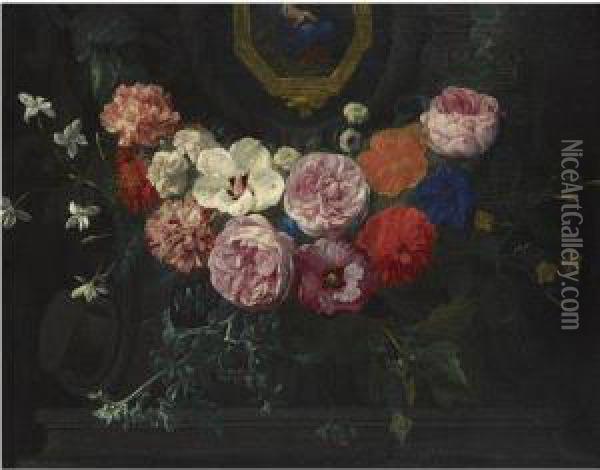 A Garland Of Flowers Oil Painting - Nicolas Van Veerendael