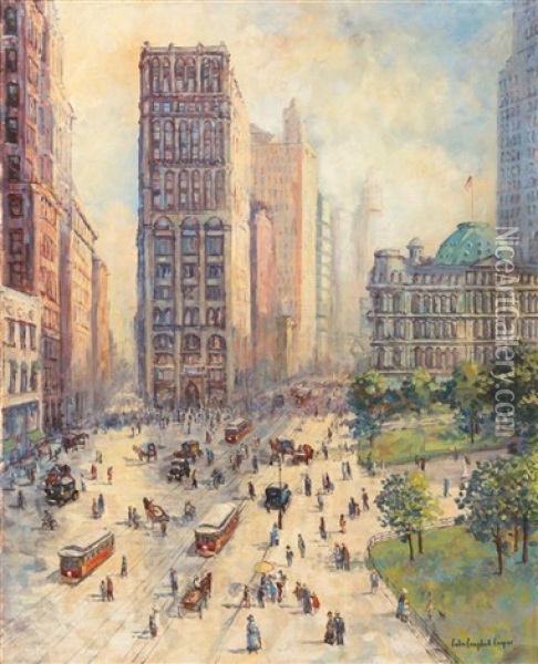 City Hall Park Oil Painting - Colin Campbell Cooper