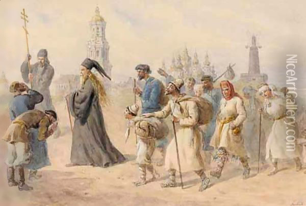 Pilgrimage To The Kiev-Pecherskaya Lavra Oil Painting - Carl Goebel