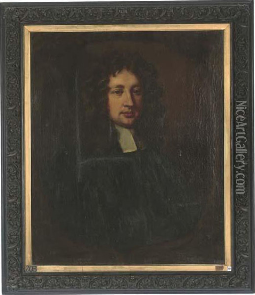 Portrait Of A Cleric, Bust-length, In A Sculpted Cartouche Oil Painting - Sir Peter Lely