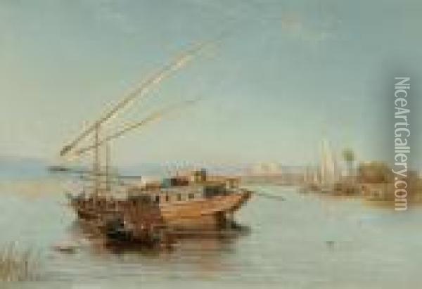Fellucas On The Nile Oil Painting - John Jnr. Varley