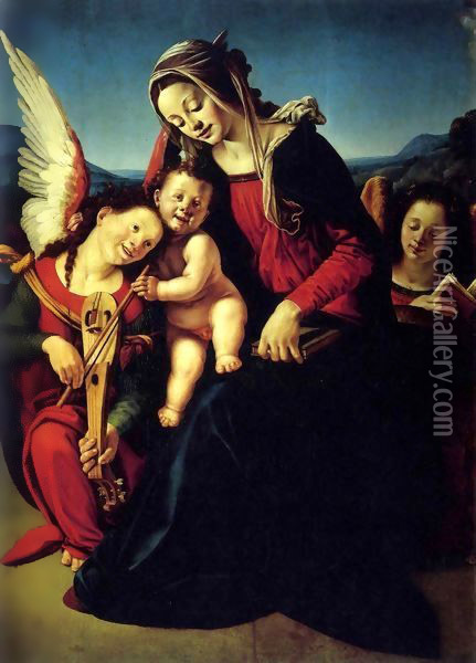Virgin and Child with Two Angels Oil Painting - Piero Di Cosimo