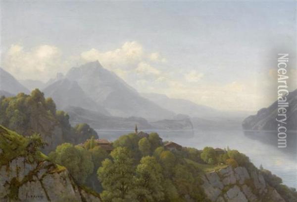 View Of Lake Thun Oil Painting - Jean Philippe George-Juillard