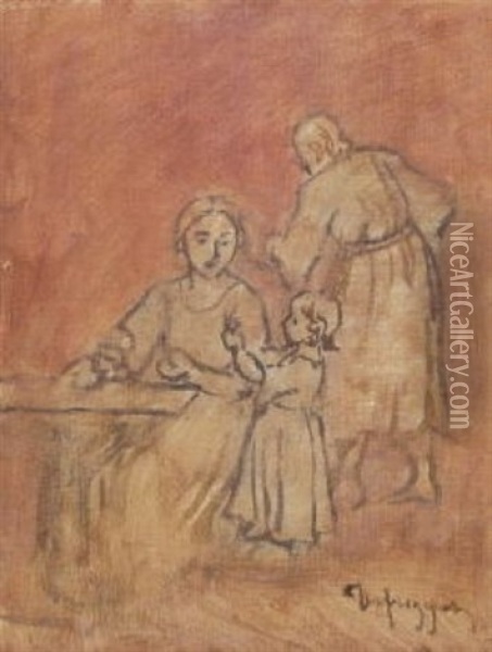 Bauernfamilie In Der Stube. Figurenstudie Oil Painting - Franz Von Defregger