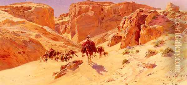 Caravan In The Desert Oil Painting - Eugene-Alexis Girardet