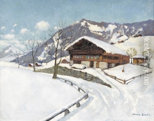 Winterlandschaft Mit Chalet Unter Blauem Himmel Oil Painting - Max-Alfred Buri