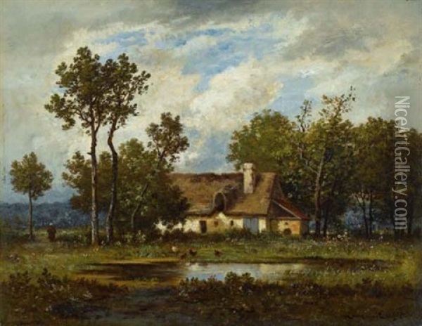Landschaft Mit Haus Und Weiher Oil Painting - Leon Richet
