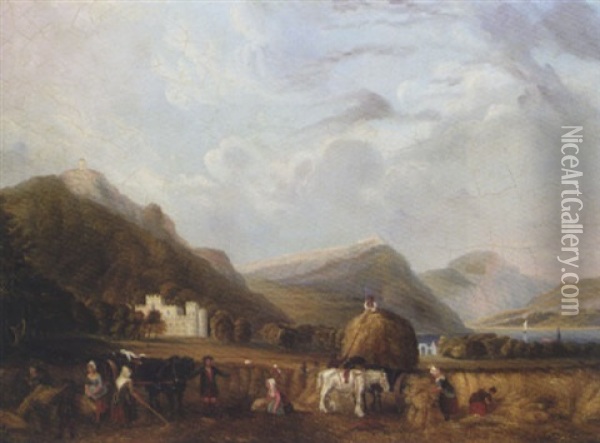 Gathering In The Corn At Inverary Castle Oil Painting - T. A. Jameson