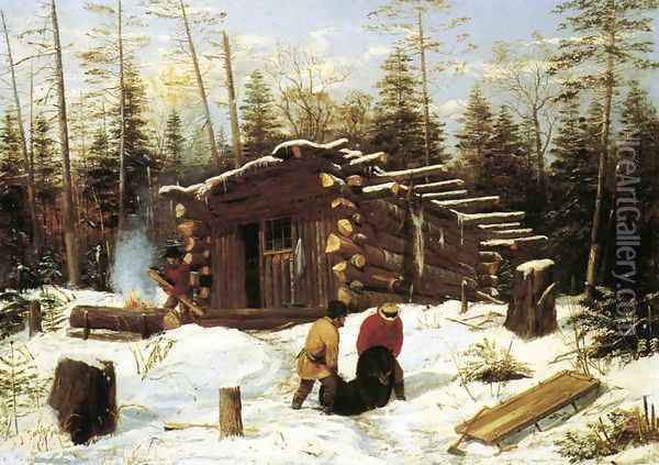 Bringing Home Game: Winter Shanty at Ragged Lake Oil Painting - Arthur Fitzwilliam Tait