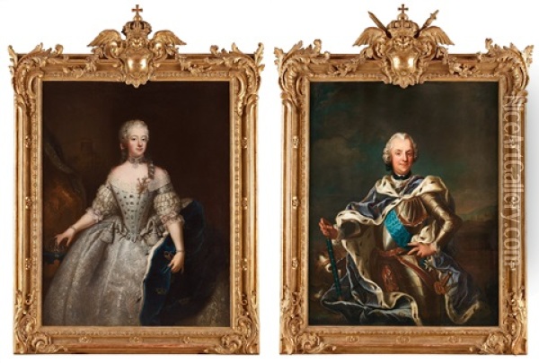 King Adolf Fredrik (1710-1771) & Queen Lovisa Ulrika (1720-1782) (2 Works) Oil Painting - Antoine Pesne