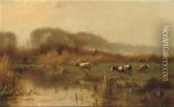 Autumn: Cows By The Waterside Oil Painting - Cornelis I Westerbeek