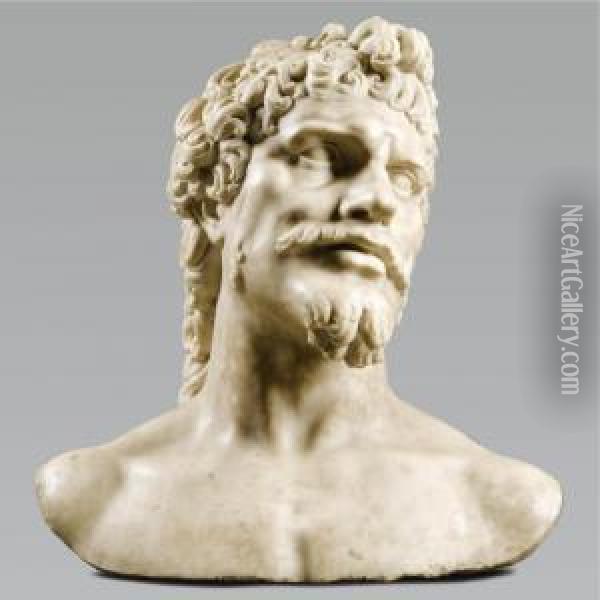 Colossal Bust Of An Ancient Hero Oil Painting - Baccio Bandinelli