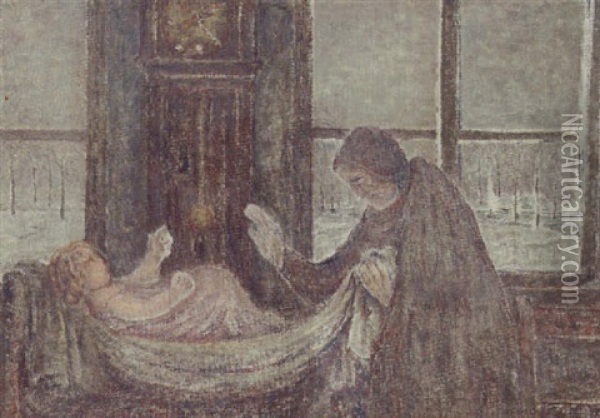 Mother And Child Oil Painting - William Degouve de Nuncques