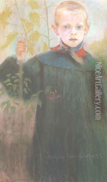 Boy with a Flower Oil Painting - Stanislaw Wyspianski