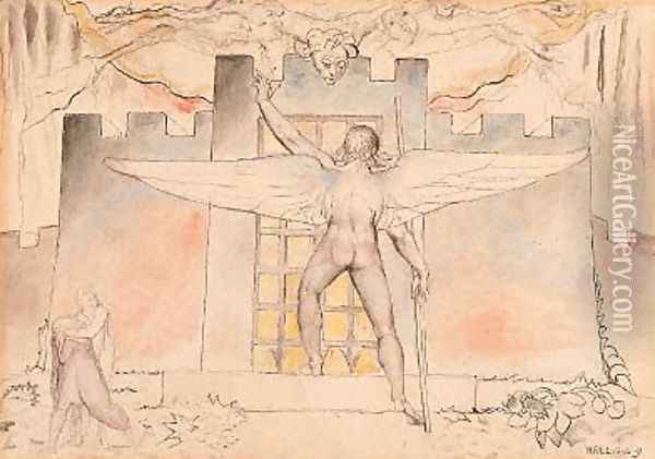 Inferno, Canto IX, 44-64, The Angel an the Gate of Dis Oil Painting - William Blake