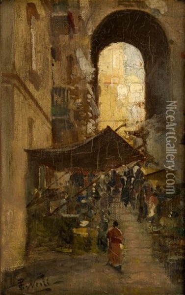 Cairo Street Scene Oil Painting - Girolamo Pieri Ballati Nerli