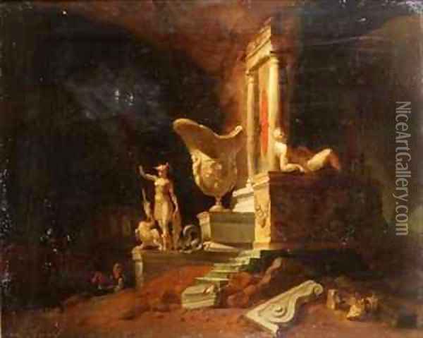 Capriccio of ruins and statues Oil Painting - William Gowe Ferguson