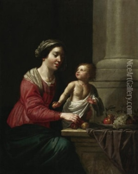 Madonna Mit Dem Christuskind Vor Einer Obstschale Oil Painting - Jan Van Bijlert
