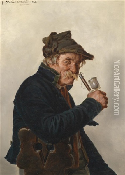 Der Pfeifenraucher Oil Painting - Hugo Kotschenreiter