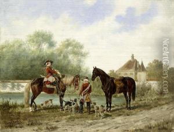Zwei Rastende Reiter Bei Einer Parforcejagd Oil Painting - Franz Quaglio