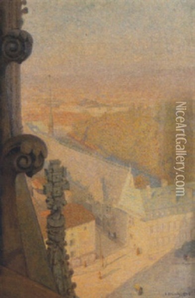 Gargouille, Vue De La Cathedrale De Toul Oil Painting - Michel Auguste Colle