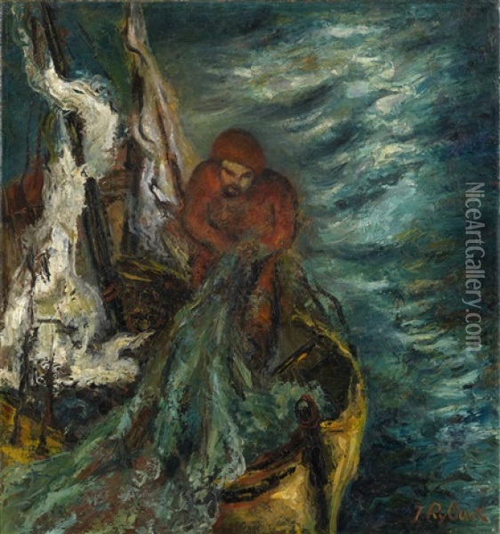 Fisherman Oil Painting - Issachar ber Ryback