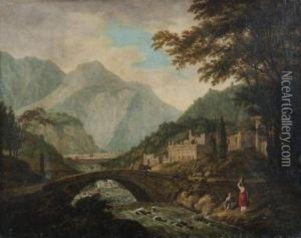 Promeneurs Pres De Ruines Antiques Oil Painting - Johann Wilhelm Schirmer