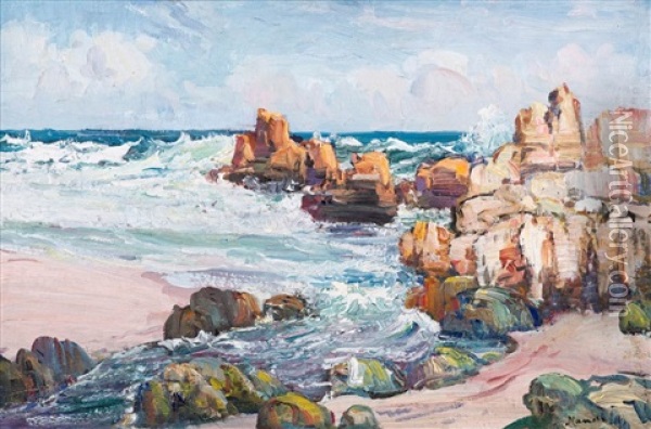 Palmiet River And Sea Oil Painting - Pieter Hugo Naude