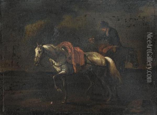 Reiter Mit Pferden. Oil Painting - Pieter Wouwermans or Wouwerman