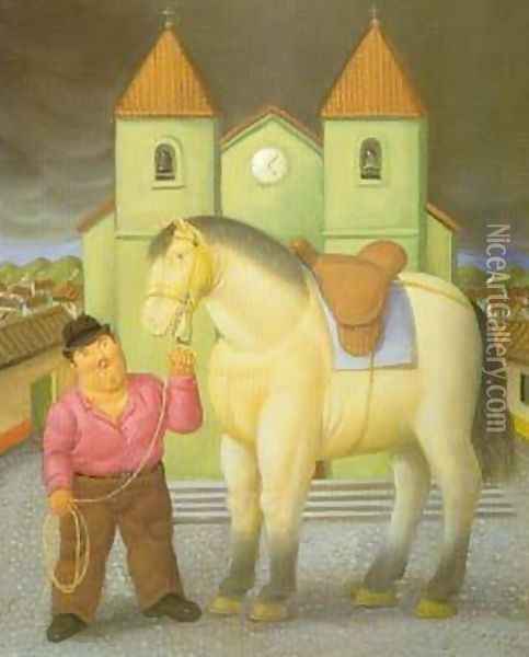 Man and Horse 1997 Oil Painting - Fernando Botero