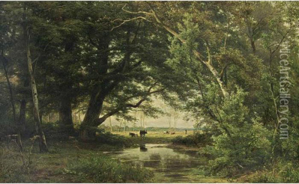 A Glimpse Through The Trees Oil Painting - Jan Willem Van Borselen