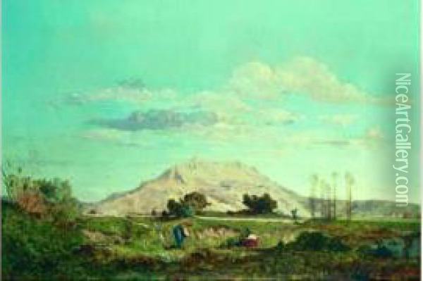 Silhouettes Au Pied De La Montagne Sainte-victoire Oil Painting - Paul-Camille Guigou